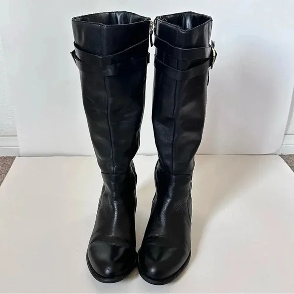 Franco Sarto Celeste Leather Knee High Boots Womens Size 6 M-W/C Black Gold - Picture 2 of 12